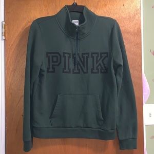 PINK/Victoria’s Secret quarter zip pullover sweater, army green, size medium